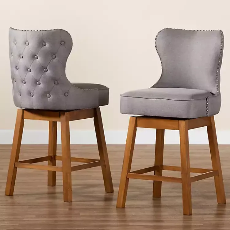 Bar Stools & Counter Height Stools-Kirklands Home Tufted Back Swivel Counter Stools, Set of 2 Gray