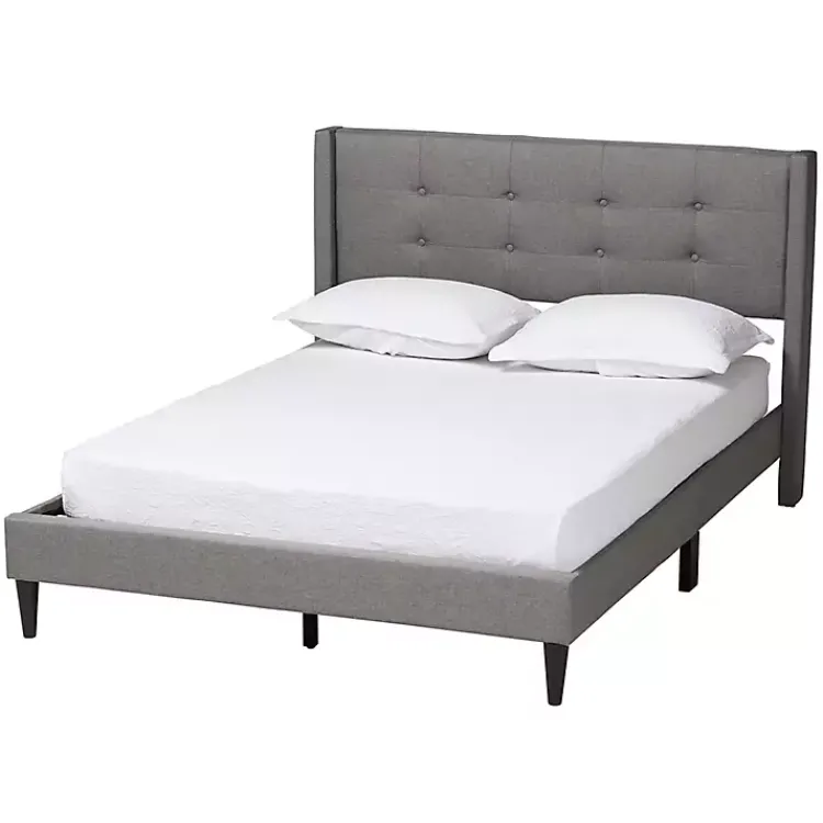 Beds & Headboards-Kirklands Home Button Tufted Headboard Full Platform Bed Gray