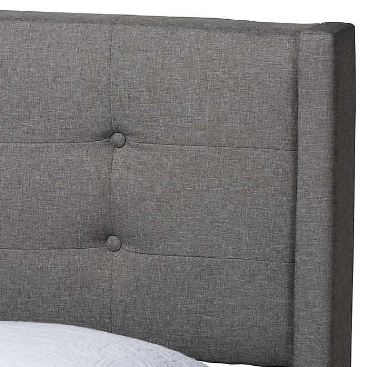 Beds & Headboards-Kirklands Home Button Tufted Headboard Full Platform Bed Gray