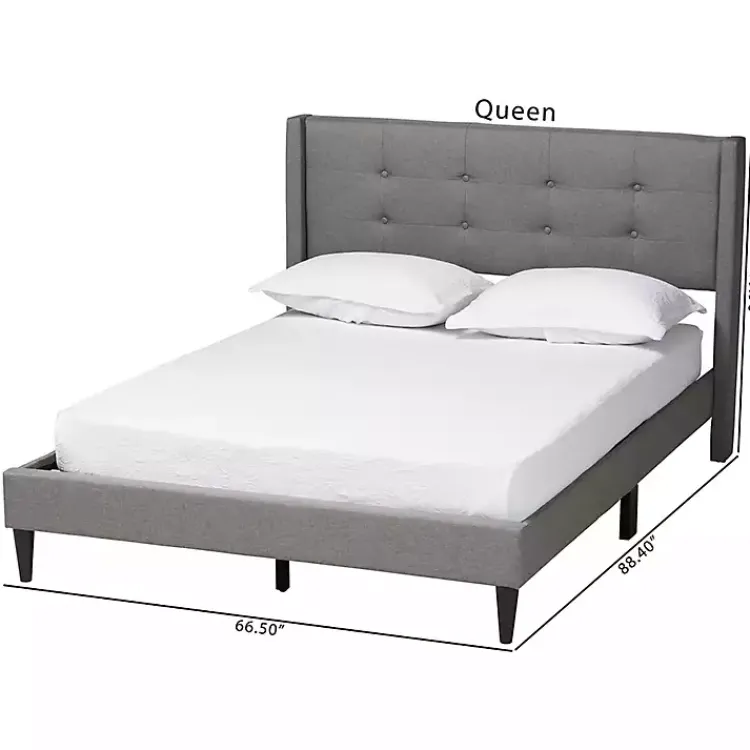 Beds & Headboards-Kirklands Home Button Tufted Headboard Full Platform Bed Gray