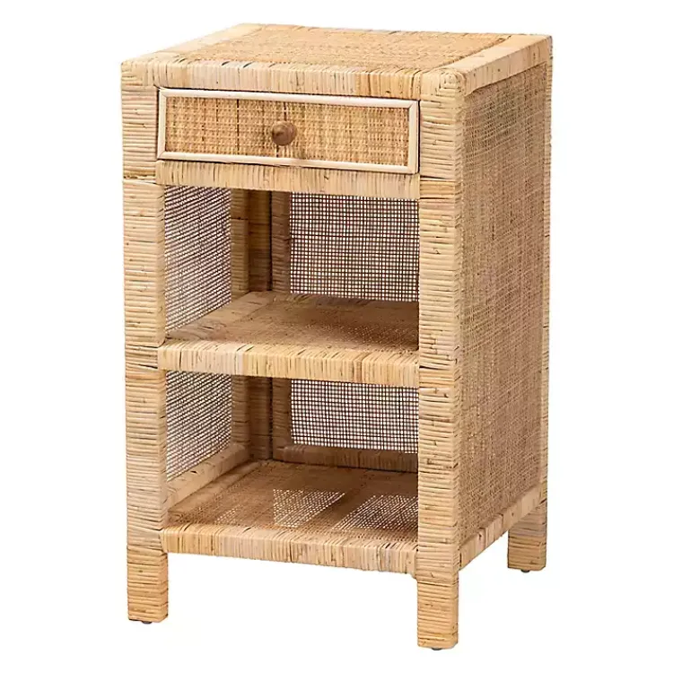 Nightstands-Kirklands Home Woven Rat and Mahogany Wood Nightsd Tan