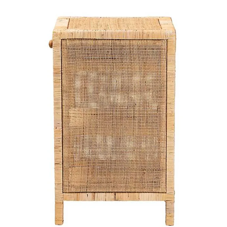 Nightstands-Kirklands Home Woven Rat and Mahogany Wood Nightsd Tan