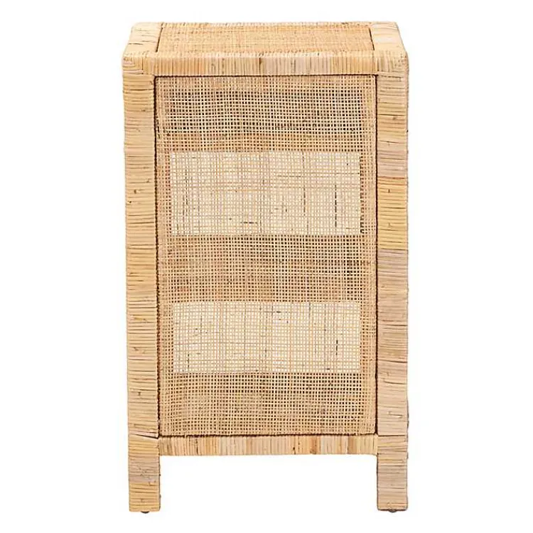 Nightstands-Kirklands Home Woven Rat and Mahogany Wood Nightsd Tan