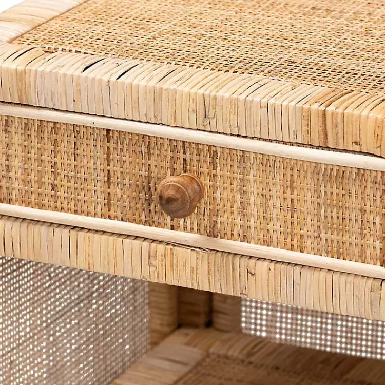 Nightstands-Kirklands Home Woven Rat and Mahogany Wood Nightsd Tan