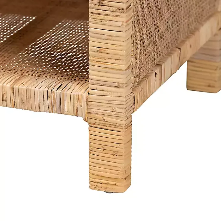 Nightstands-Kirklands Home Woven Rat and Mahogany Wood Nightsd Tan