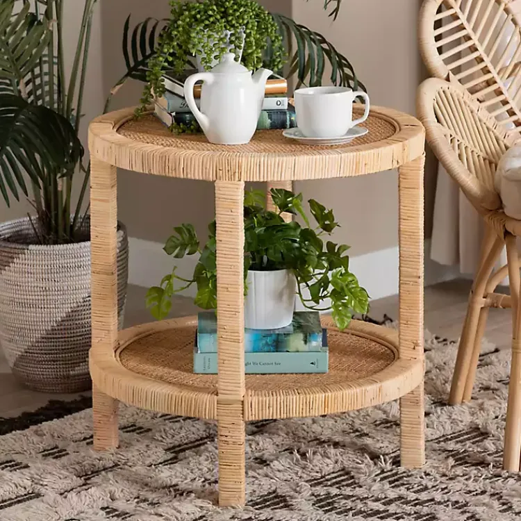 Accent & End Tables-Kirklands Home Light Brown Woven Rat Accent Table Tan