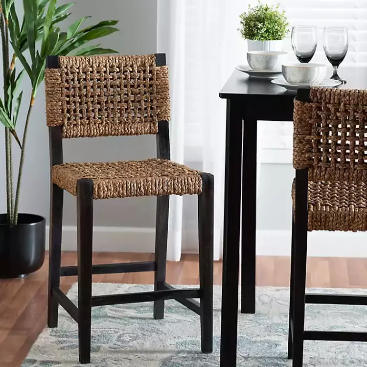 Bar Stools & Counter Height Stools-Kirklands Home Dark Mahogany Lattice Counter Stool Brown