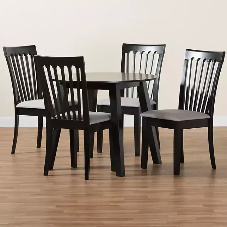 Dining Sets-Kirklands Home Classic Black Round Wood 5-pc. Dining Set Gray