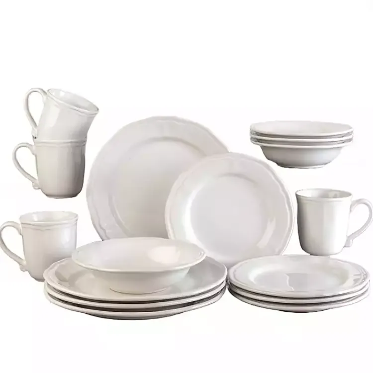 Dinnerware-Kirklands Home Cream Ceramic Soft Scallop 16-pc. Dinnerware Set Ivory
