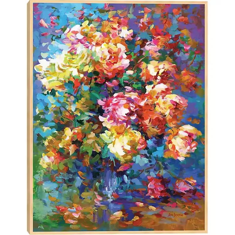 Canvas Art-Kirklands Home Colorful Flowers in Vase Framed Canvas Art Print Multi