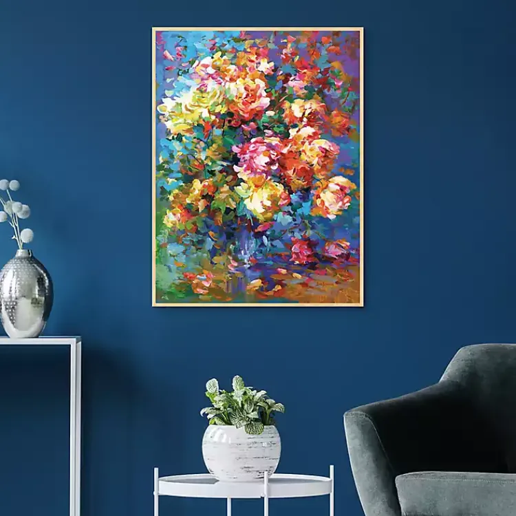 Canvas Art-Kirklands Home Colorful Flowers in Vase Framed Canvas Art Print Multi