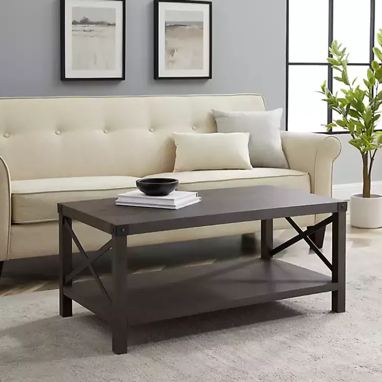 Coffee Tables-Kirklands Home Wenge Sable Gray X-Frame Coffee Table