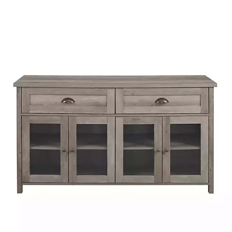 Cabinets & Sideboards-Kirklands Home wash Rustic Glass Front Sideboard Gray