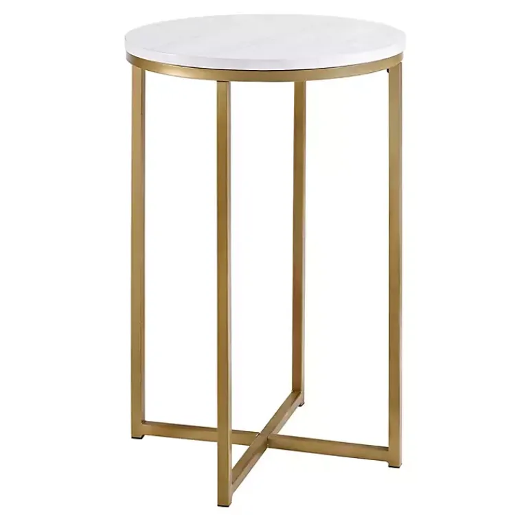 Accent & End Tables-Kirklands Home Round Marble and Gold Accent Table White