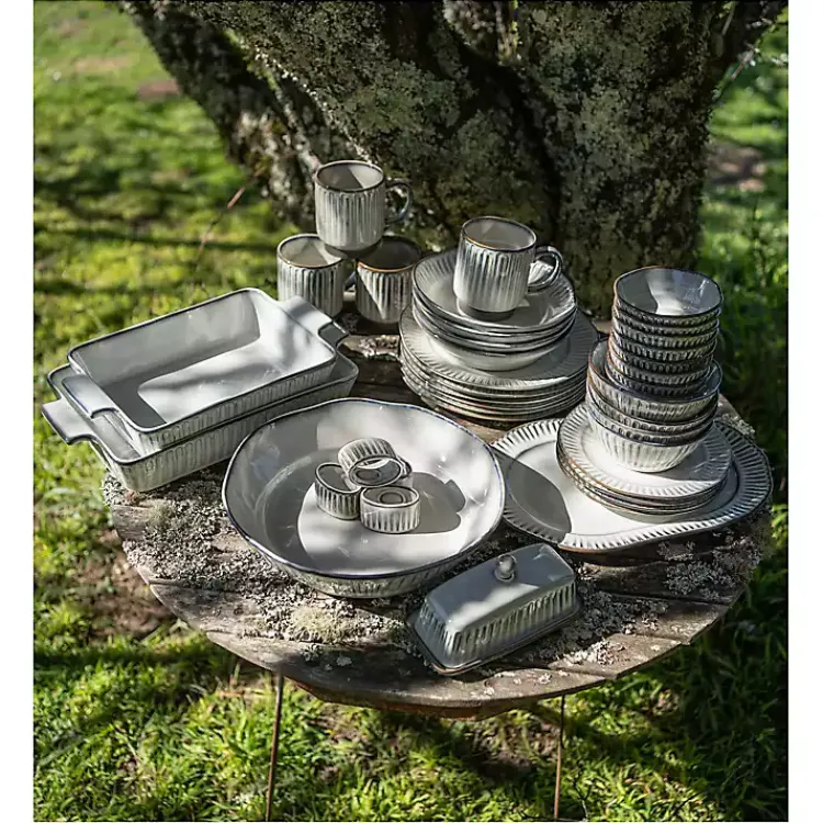 Serving & Entertaining-Kirklands Home Cream Scalloped Clay 2-pc. Serveware Set Ivory