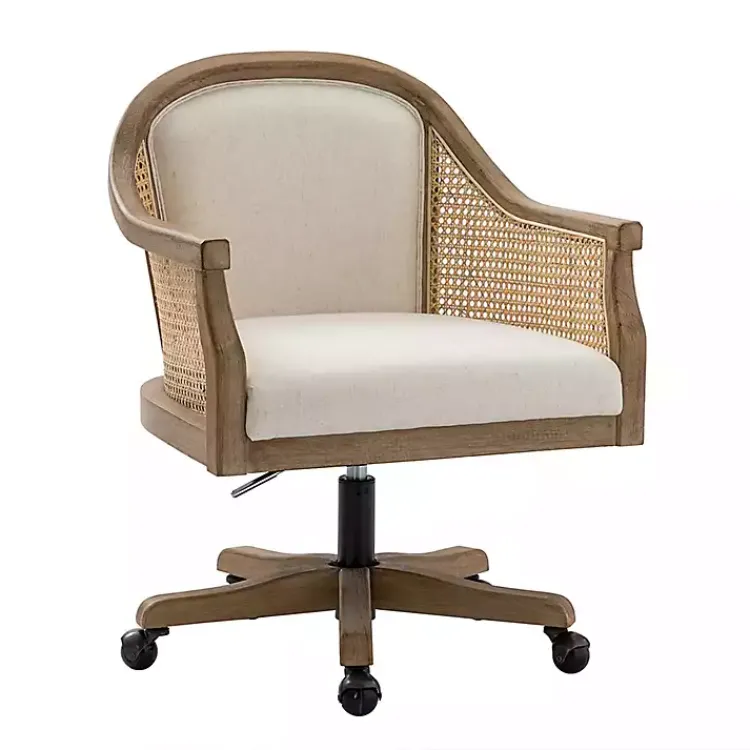 Office Furniture-Kirklands Home Rattan Swivel Office Chair Ivory