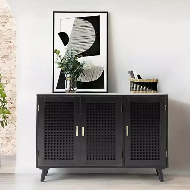 Cabinets & Sideboards-Kirklands Home Contemporary Lattice Doors Sideboard Black