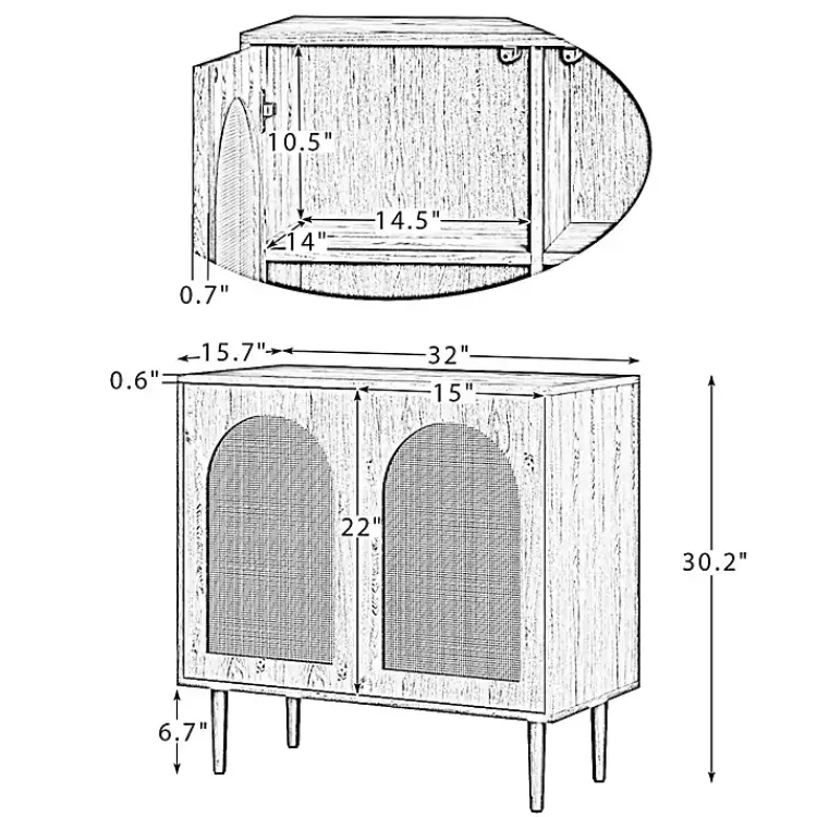 Cabinets & Sideboards-Kirklands Home Oak Wood and Arched Rat 2-Door Cabinet Tan