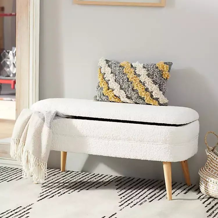 Benches & Ottomans-Kirklands Home Upholstered Wood Leg Storage Bench Ivory
