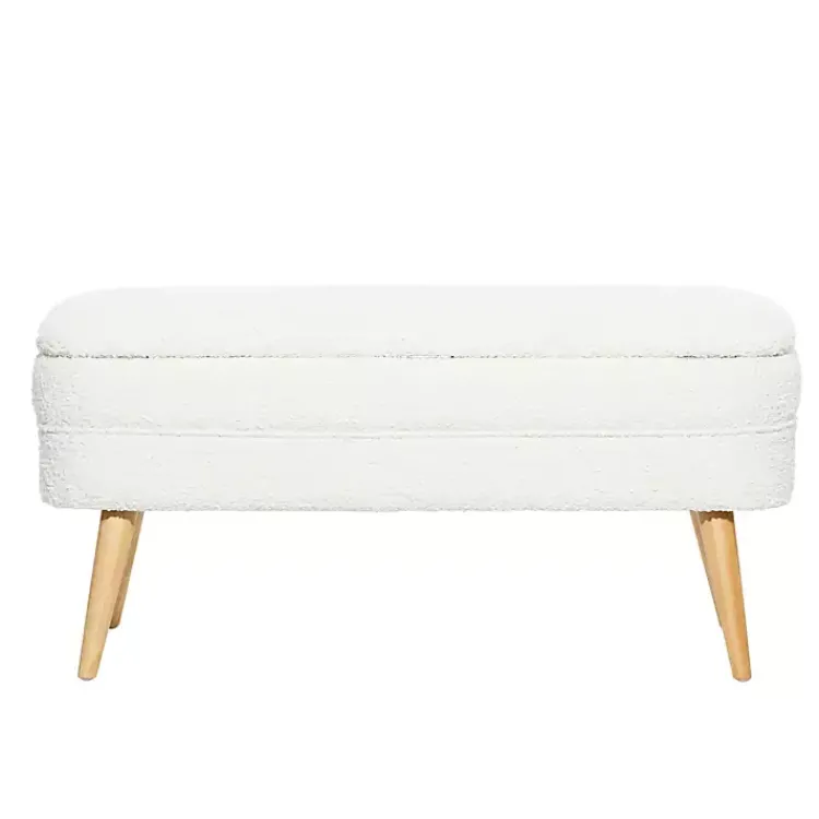 Benches & Ottomans-Kirklands Home Upholstered Wood Leg Storage Bench Ivory