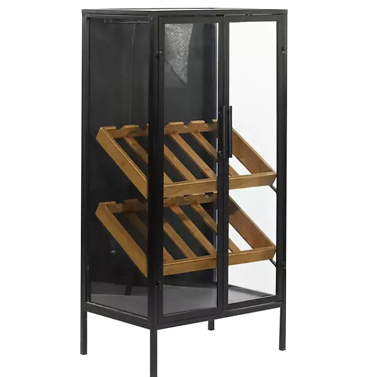 Kitchen Islands & Bar Carts-Kirklands Home Black Metal and Brown Wood Standing Wine Rack