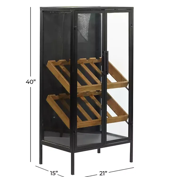 Kitchen Islands & Bar Carts-Kirklands Home Black Metal and Brown Wood Standing Wine Rack
