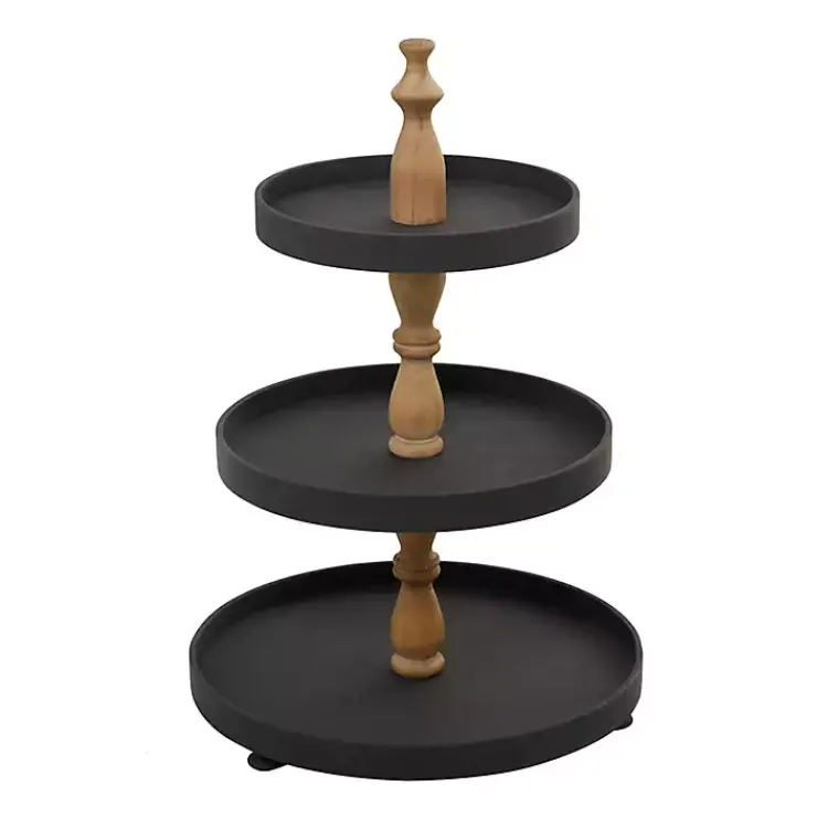 Serving & Entertaining-Kirklands Home Wood 3-Tiered Decorative Tray Black