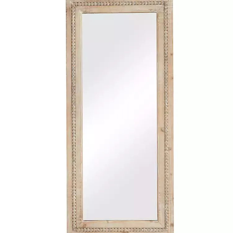 Decorative Mirrors-Kirklands Home Whitewashed Natural Beaded Wood Wall Mirror