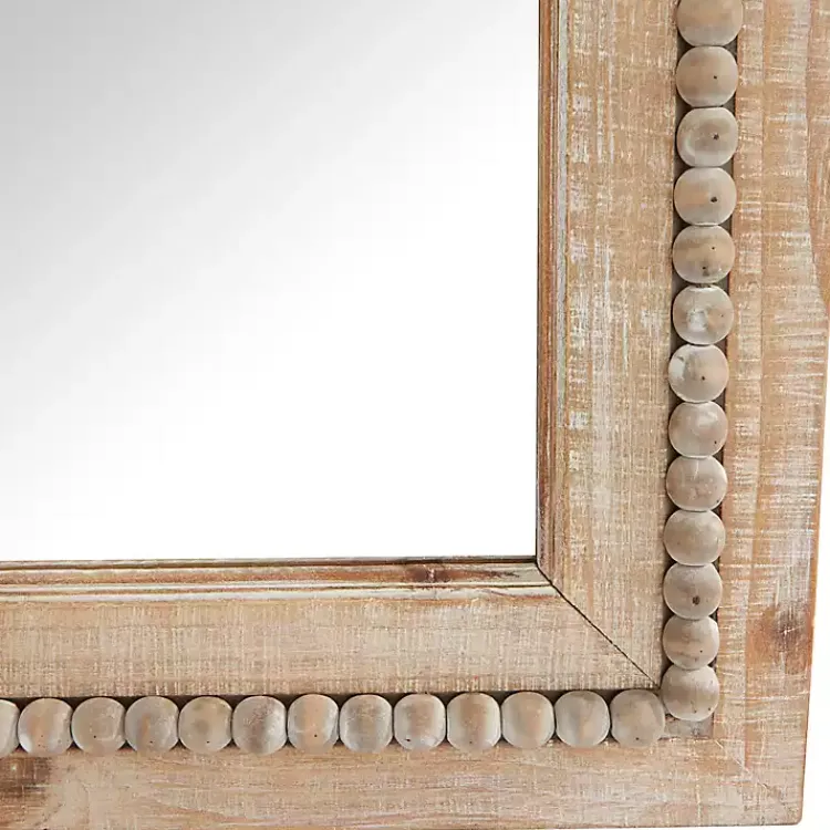 Decorative Mirrors-Kirklands Home Whitewashed Natural Beaded Wood Wall Mirror