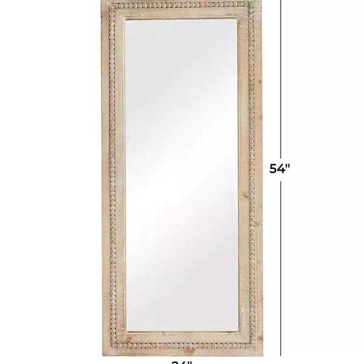 Decorative Mirrors-Kirklands Home Whitewashed Natural Beaded Wood Wall Mirror