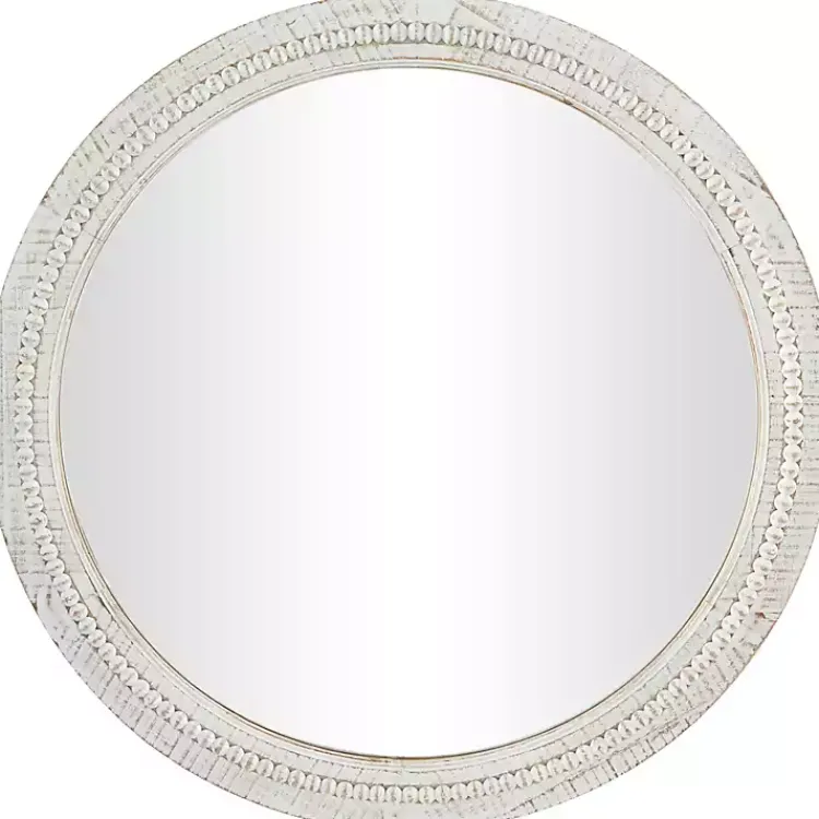 Decorative Mirrors-Kirklands Home Round Whitewash Beaded Wall Mirror
