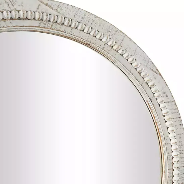 Decorative Mirrors-Kirklands Home Round Whitewash Beaded Wall Mirror