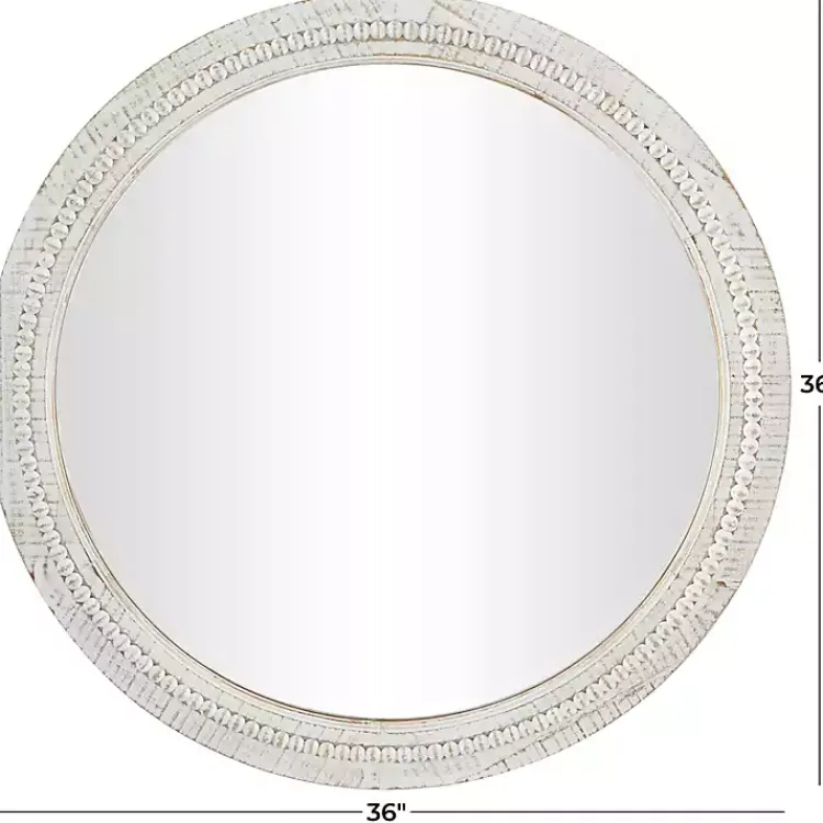 Decorative Mirrors-Kirklands Home Round Whitewash Beaded Wall Mirror