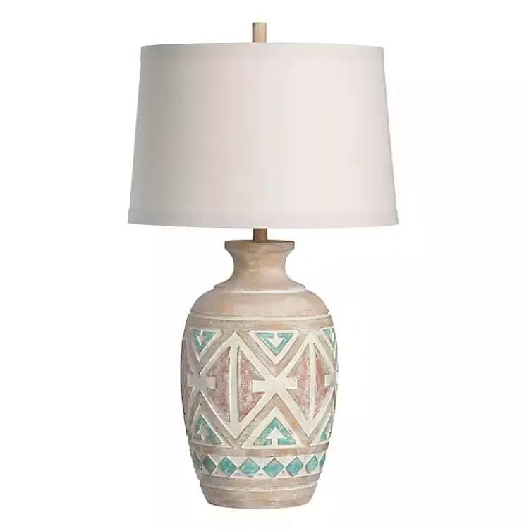 Table Lamps-Kirklands Home Santa Fe Carved Motif Table Lamp Tan
