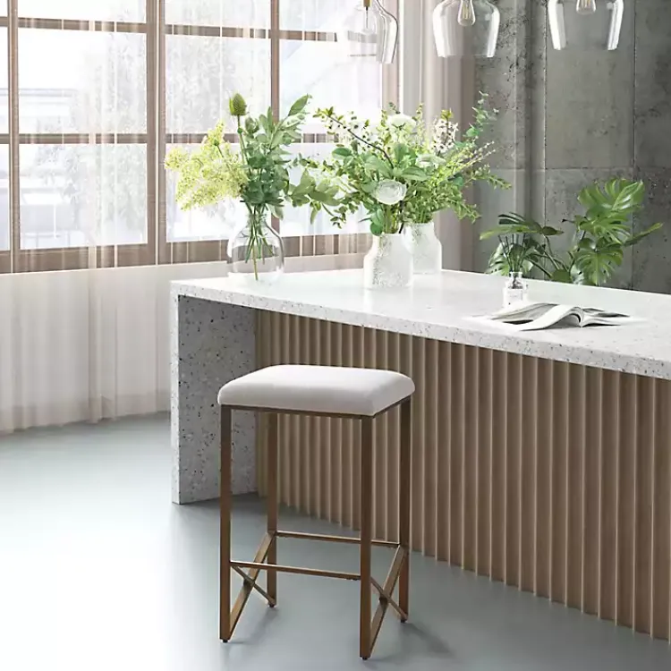 Bar Stools & Counter Height Stools-Kirklands Home Ivory and Gold Backless Counter Stool White