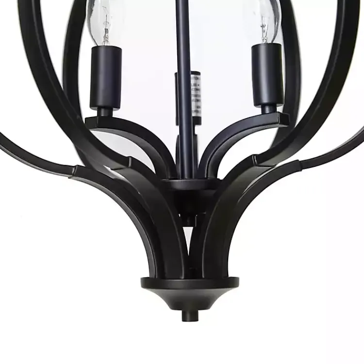 Chandeliers & Pendant Lighting-Kirklands Home Round Iron Ornate Pendant Light Black