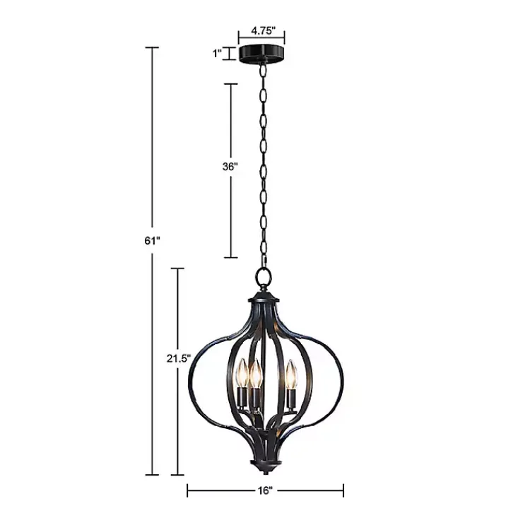 Chandeliers & Pendant Lighting-Kirklands Home Round Iron Ornate Pendant Light Black
