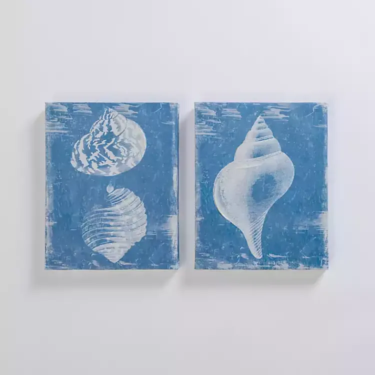 Canvas Art-Kirklands Home Blue & White Seashells Canvas Art Prints, Set of 2
