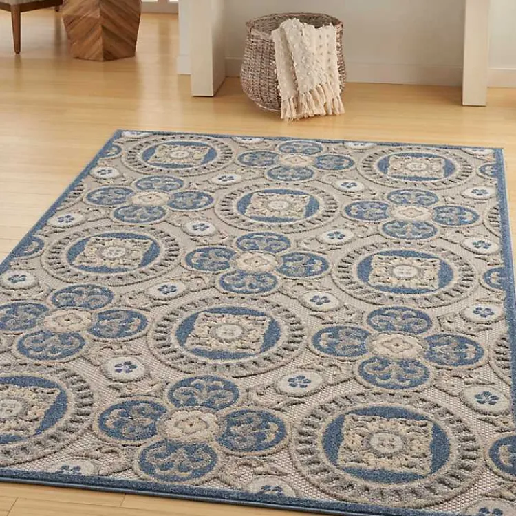Outdoor Rugs-Kirklands Home Aloha Blue Medallion Indoor/Outdoor Area Rug, 5x7