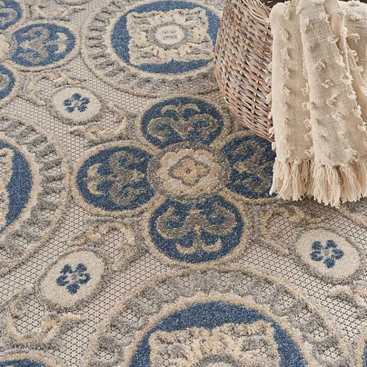 Outdoor Rugs-Kirklands Home Aloha Blue Medallion Indoor/Outdoor Area Rug, 5x7