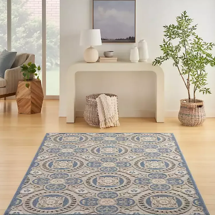 Outdoor Rugs-Kirklands Home Aloha Blue Medallion Indoor/Outdoor Area Rug, 5x7
