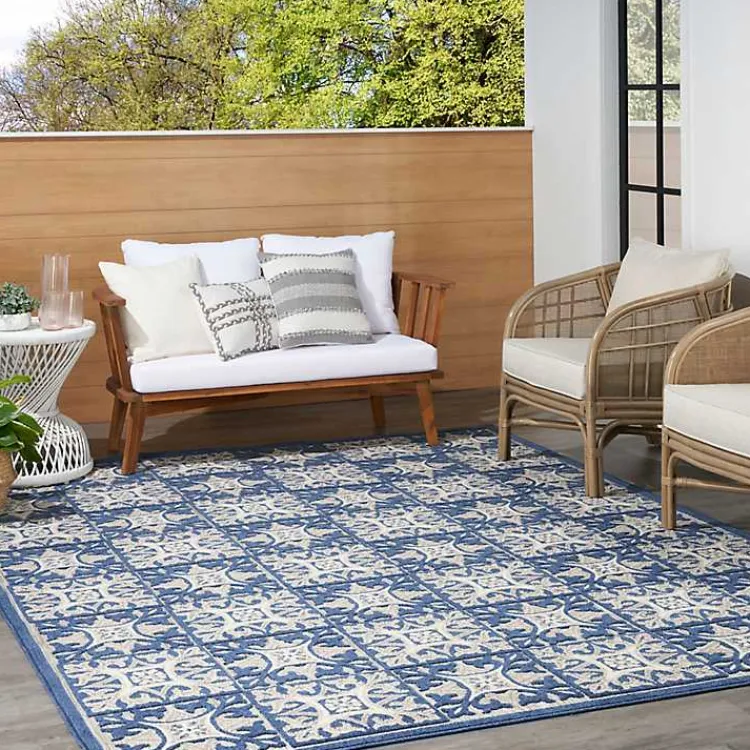 Outdoor Rugs-Kirklands Home Aloha Blue Geometric Indoor/Outdoor Area Rug, 5x7