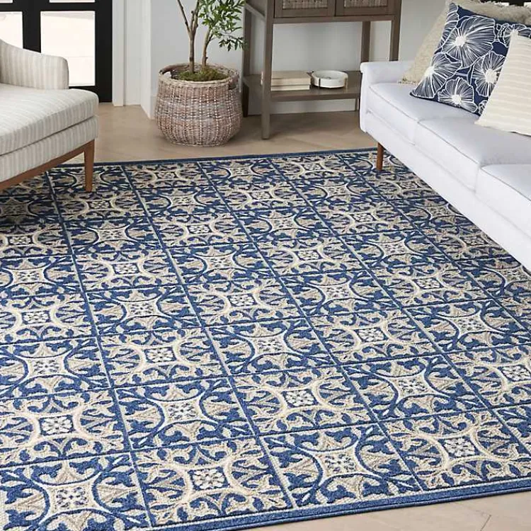 Outdoor Rugs-Kirklands Home Aloha Blue Geometric Indoor/Outdoor Area Rug, 5x7