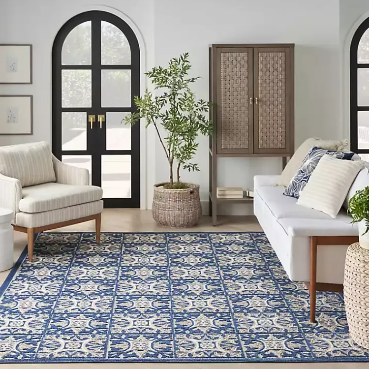 Outdoor Rugs-Kirklands Home Aloha Blue Geometric Indoor/Outdoor Area Rug, 6x9