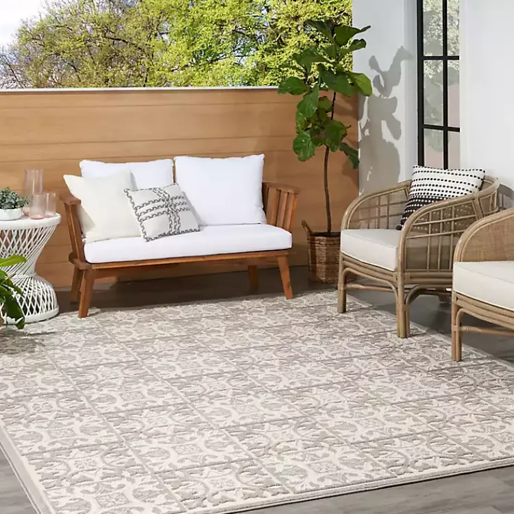 Outdoor Rugs-Kirklands Home Aloha Ivory Geometric Indoor/Outdoor Area Rug, 6x9