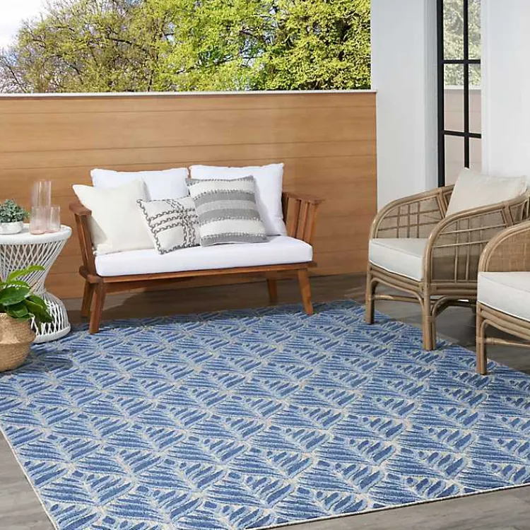 Outdoor Rugs-Kirklands Home Aloha Blue Botanical Indoor/Outdoor Area Rug, 9x12