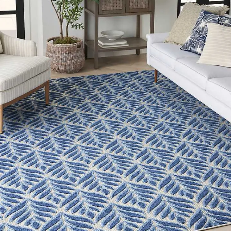 Outdoor Rugs-Kirklands Home Aloha Blue Botanical Indoor/Outdoor Area Rug, 9x12