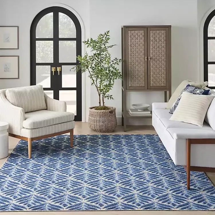 Outdoor Rugs-Kirklands Home Aloha Blue Botanical Indoor/Outdoor Area Rug, 9x12