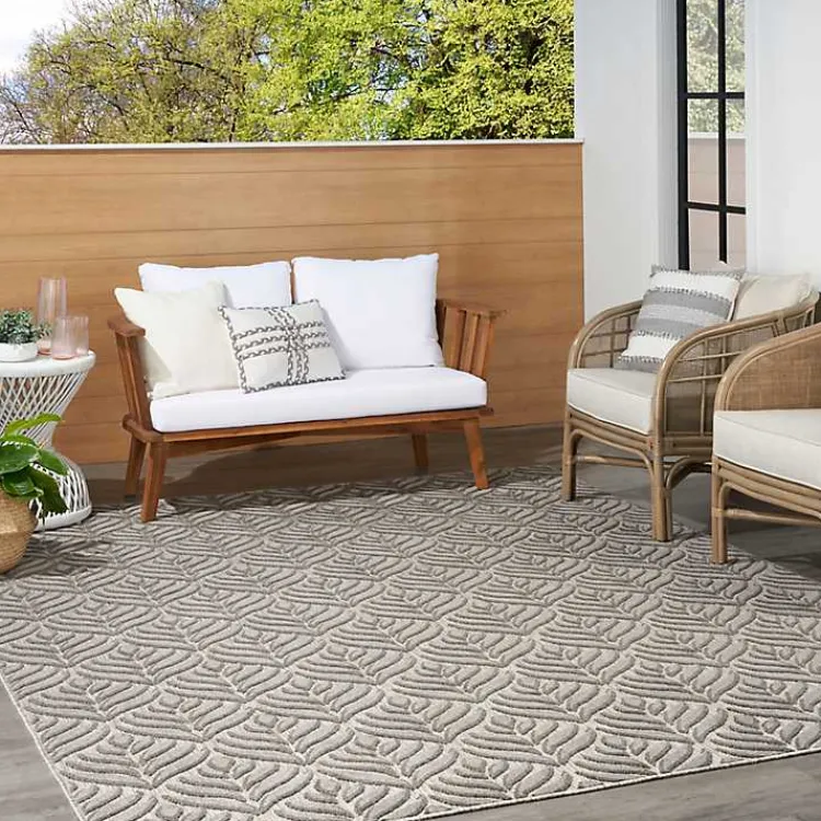 Outdoor Rugs-Kirklands Home Aloha Botanical Indoor/Outdoor Rug, 6x9 Gray