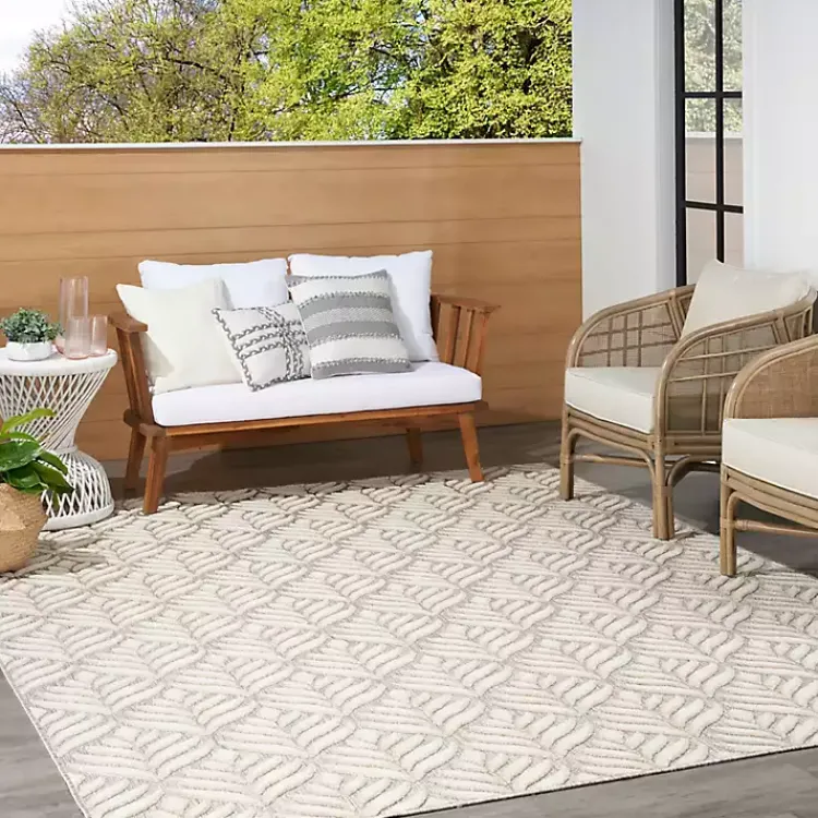 Outdoor Rugs-Kirklands Home Aloha Ivory Botanical Indoor/Outdoor Area Rug, 3x5